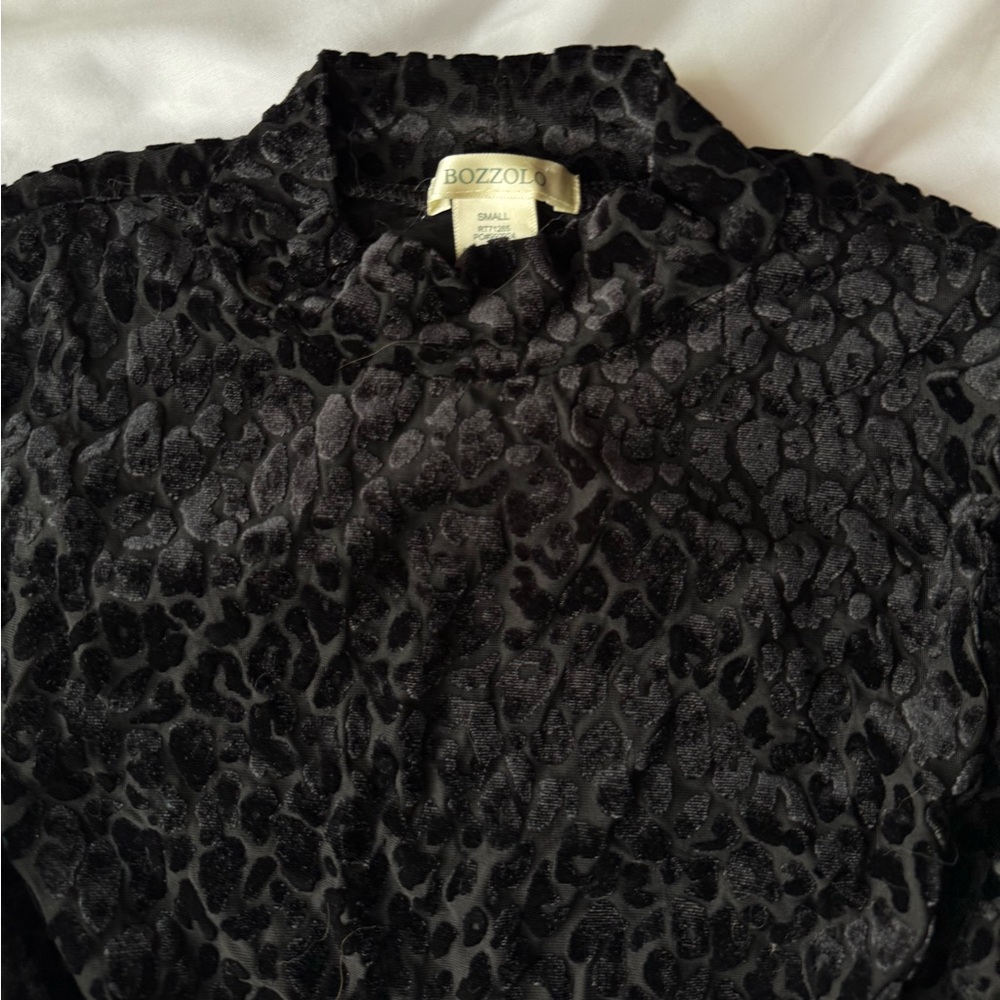 Black Velvet Leopard Print Long Sleeve Top